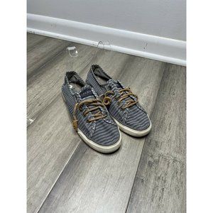 Sperry Women's Seacoast Stripe sneakers blue grey shoes, Brown Leather Laces 8
